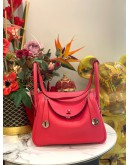 (UNUSED) 2021 HERMES LINDY 26 SHOULDER BAG IN ROSE EXTREME TAURILLON CLEMENCE LEATHER -FULL SET-