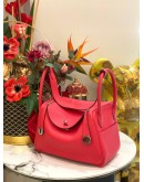 (UNUSED) 2021 HERMES LINDY 26 SHOULDER BAG IN ROSE EXTREME TAURILLON CLEMENCE LEATHER -FULL SET-