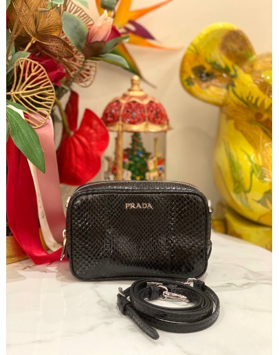 (LIKE NEW) PRADA BLACK WATERSNAKE MINI CAMERA BAG -FULL SET-