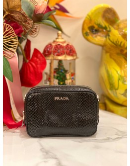 (LIKE NEW) PRADA BLACK WATERSNAKE MINI CAMERA BAG -FULL SET-