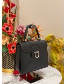 (LIKE NEW) SALVATORE FERRAGAMO BLACK LEATHER KELLY TOP HANDLE BAG -FUL SET-