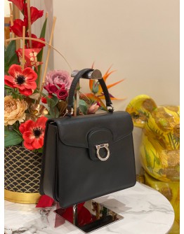 (LIKE NEW) SALVATORE FERRAGAMO BLACK LEATHER KELLY TOP HANDLE BAG -FUL SET-