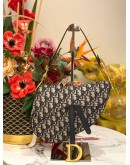 (LIKE NEW) 2018 CHRISTIAN DIOR SADDLE SHOULDER BAG IN BLUE DIOR OBLIQUE JACQUARD AND CALFSKIN LEATHER -FULL SET-