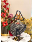 (LIKE NEW) 2018 CHRISTIAN DIOR SADDLE SHOULDER BAG IN BLUE DIOR OBLIQUE JACQUARD AND CALFSKIN LEATHER -FULL SET-