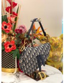 (LIKE NEW) 2018 CHRISTIAN DIOR SADDLE SHOULDER BAG IN BLUE DIOR OBLIQUE JACQUARD AND CALFSKIN LEATHER -FULL SET-