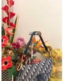 (LIKE NEW) 2018 CHRISTIAN DIOR SADDLE SHOULDER BAG IN BLUE DIOR OBLIQUE JACQUARD AND CALFSKIN LEATHER -FULL SET-