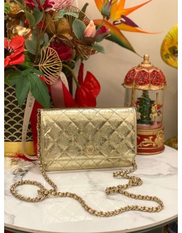 (LIKE NEW) CHANEL WALLET ON CHAIN IN METALLIC GOLD HAMMERED CALFSKIN LEATHER