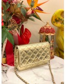 (LIKE NEW) CHANEL WALLET ON CHAIN IN METALLIC GOLD HAMMERED CALFSKIN LEATHER