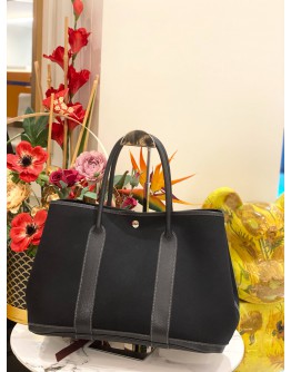 HERMES GARDEN PARTY TOTE BAG IN BLACK CANVAS