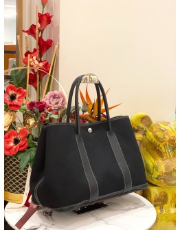 HERMES GARDEN PARTY TOTE BAG IN BLACK CANVAS