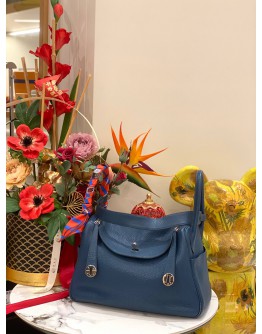 (LIKE NEW) 2015 HERMES LINDY 30 SHOULDER BAG IN BLEU SAPHIR TAURILLON CLEMENCE LEATHER -FULL SET-