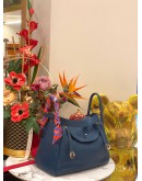 (LIKE NEW) 2015 HERMES LINDY 30 SHOULDER BAG IN BLEU SAPHIR TAURILLON CLEMENCE LEATHER -FULL SET-