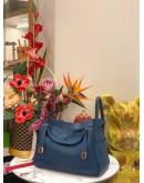 (LIKE NEW) 2015 HERMES LINDY 30 SHOULDER BAG IN BLEU SAPHIR TAURILLON CLEMENCE LEATHER -FULL SET-