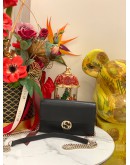 (LIKE NEW) GUCCI ICON GG INTERLOCKING WALLET ON CHAIN IN BLACK CALFSKIN LEATHER -FULL SET- 