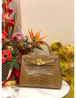 (UNUSED) YEAR 2020 HERMES KELLY 28 ALLIGATOR MISSISSIPPIENSIS FICELLE GOLD HARDWARE -FULL SET-