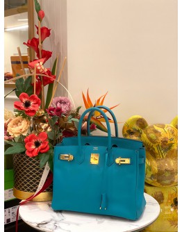 (LIKE NEW) 2016 HERMES BIRKIN 30 TOP HANDLE BAG IN VERT VERONE EPSOM LEATHER -FULL SET-