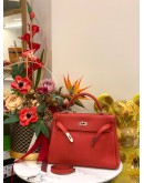 (LIKE NEW) 2015 HERMES KELLY 28 TOP HANDLE BAG WITH STRAP IN ROUGE CASAQUE TOGO LEATHER -FULL SET-