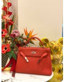 (LIKE NEW) 2015 HERMES KELLY 28 TOP HANDLE BAG WITH STRAP IN ROUGE CASAQUE TOGO LEATHER -FULL SET-