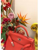 (LIKE NEW) 2015 HERMES KELLY 28 TOP HANDLE BAG WITH STRAP IN ROUGE CASAQUE TOGO LEATHER -FULL SET-
