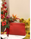 (LIKE NEW) 2015 HERMES KELLY 28 TOP HANDLE BAG WITH STRAP IN ROUGE CASAQUE TOGO LEATHER -FULL SET-