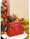 (LIKE NEW) 2015 HERMES KELLY 28 TOP HANDLE BAG WITH STRAP IN ROUGE CASAQUE TOGO LEATHER -FULL SET-