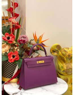 (LIKE NEW) 2019 HERMES KELLY 28 IN ANEMONE EPSOM LEATHER GOLD HARDWARE -FULL SET-