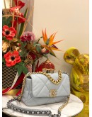 (LIKE NEW) 2023 MICROCHIP CHANEL 19 LIGHT BLUE FLAP BAG 