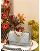 (LIKE NEW) 2023 MICROCHIP CHANEL 19 LIGHT BLUE FLAP BAG 