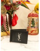 YSL SAINT LAURENT BLACK LEATHER MONEY CLIP BIFOLD WALLET