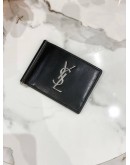 YSL SAINT LAURENT BLACK LEATHER MONEY CLIP BIFOLD WALLET