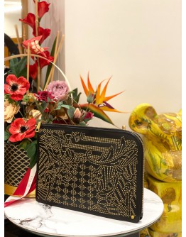 (LIKE NEW) VERSACE STUDDED LEATHER CLUTCH -FULL SET-
