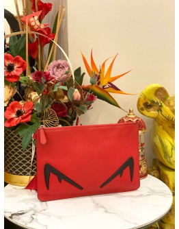 (LIKE NEW) FENDI MONSTER EYES CLUTCH IN RED CALFSKIN LEATHER -FULL SET-