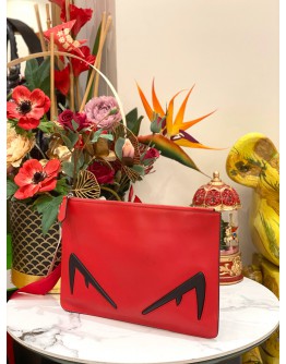 (LIKE NEW) FENDI MONSTER EYES CLUTCH IN RED CALFSKIN LEATHER -FULL SET-