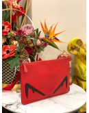 (LIKE NEW) FENDI MONSTER EYES CLUTCH IN RED CALFSKIN LEATHER -FULL SET-