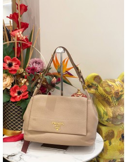 PRADA VITELLO DAINO FLAP SHOULDER BAG IN SOFT BEIGE 