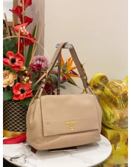 PRADA VITELLO DAINO FLAP SHOULDER BAG IN SOFT BEIGE 