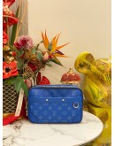 (LIKE NEW) 2023 MICROCHIP LOUIS VUITTON ALPHA MESSENGER AGAVE BLUE TAIGA COWHIDE LEATHER AND MONOGRAM CANVAS BAG