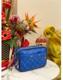 (LIKE NEW) 2023 MICROCHIP LOUIS VUITTON ALPHA MESSENGER AGAVE BLUE TAIGA COWHIDE LEATHER AND MONOGRAM CANVAS BAG