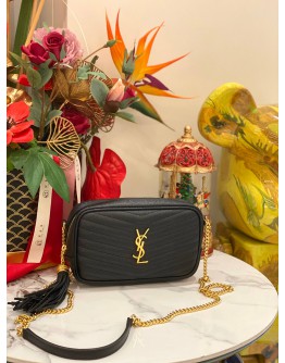 (LIKE NEW) YSL SAINT LAURENT MINI CAMERA BAG BLACK MATELASSE LEATHER -FULL SET-