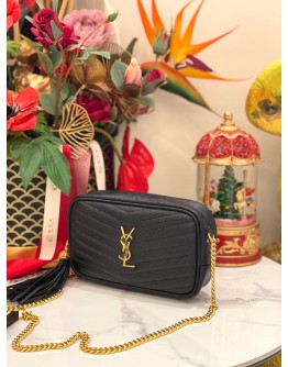 (LIKE NEW) YSL SAINT LAURENT MINI CAMERA BAG BLACK MATELASSE LEATHER -FULL SET-