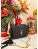 (LIKE NEW) YSL SAINT LAURENT MINI CAMERA BAG BLACK MATELASSE LEATHER -FULL SET-