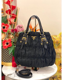 (LIKE NEW) PRADA TESSUTO GAUFRE BLACK TOTE BAG WITH STRAP