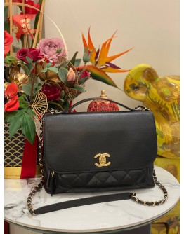 CHANEL BUSINESS AFFINITY BLACK QUILTED CAVIAR LEATHER CC GOLD TONE HARDWARE LARGE CHAIN BAG 