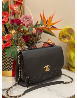 CHANEL BUSINESS AFFINITY BLACK QUILTED CAVIAR LEATHER CC GOLD TONE HARDWARE LARGE CHAIN BAG 