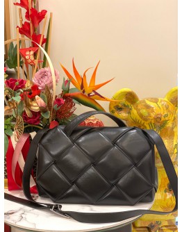 BOTTEGA VENETA NAPPA INTRECCIO PADDED TOP HANDLE SHOULDER BAG IN BLACK 