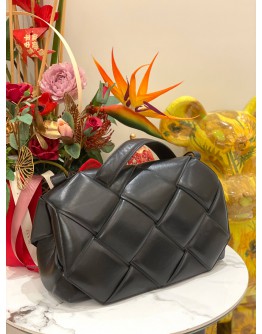 BOTTEGA VENETA NAPPA INTRECCIO PADDED TOP HANDLE SHOULDER BAG IN BLACK 