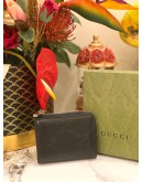 (LIKE NEW) GUCCI CARD AND COIN WALLET IN BLACK GG EMBOSSED PERFORATED LEATHER -FULL SET-
