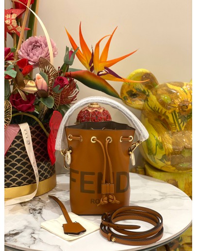 (UNUSED) FENDI MON TRESOR SMALL BROWN BUCKET BAG 