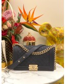 (LIKE NEW) CHANEL BOY MEDIUM IN NAVY BLUE CAVIAR LEATHER -FULL SET-