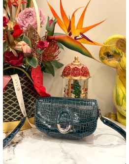 (BRAND NEW) HERMES CHERCHE MIDI LIMITED EDITION CROCODILE ALLIGATOR EMRALD BLUE GREEN SHOULDER BAG 